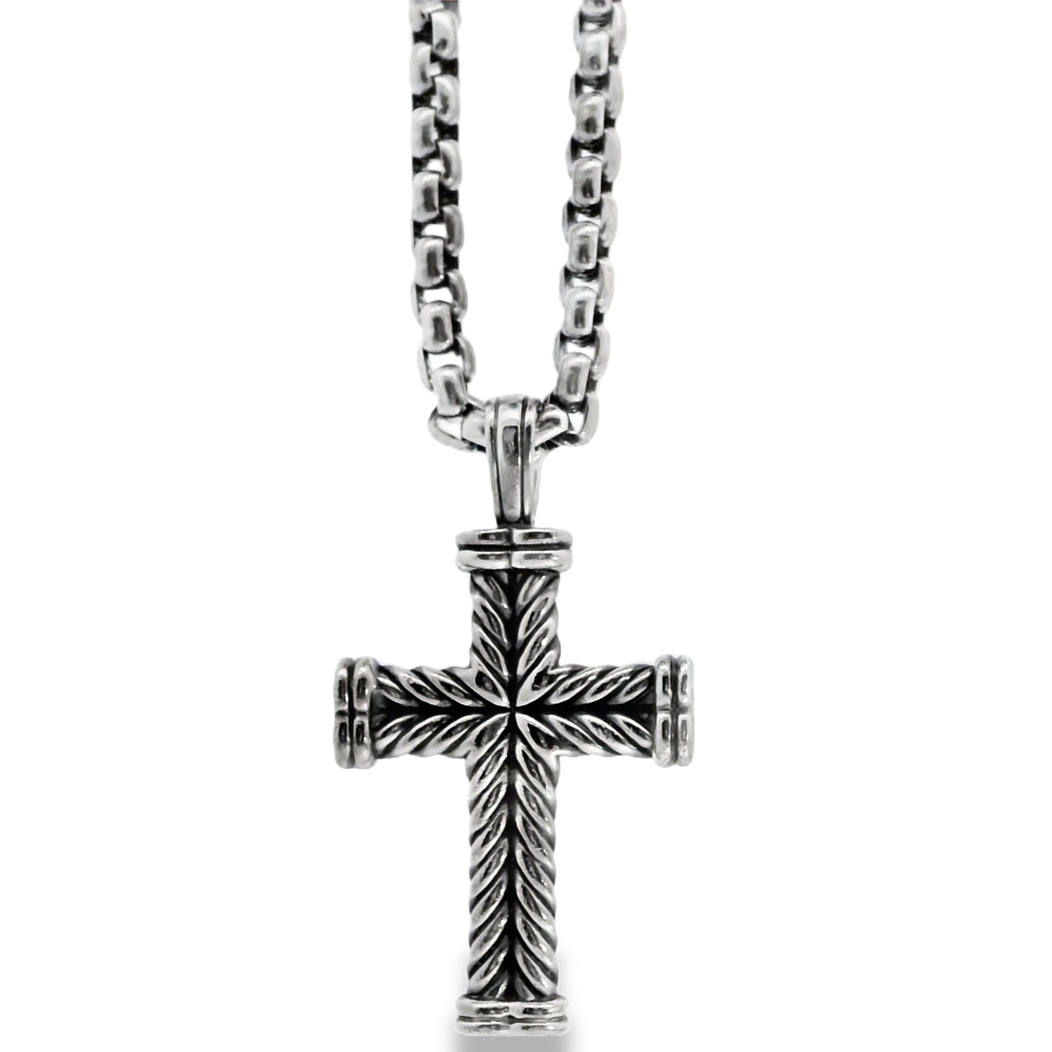 David Yurman Sterling Silver Cross Pendant on Rolo Chain