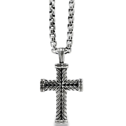 David Yurman Sterling Silver Cross Pendant on Rolo Chain