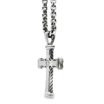 David Yurman Sterling Silver Cross Pendant on Rolo Chain