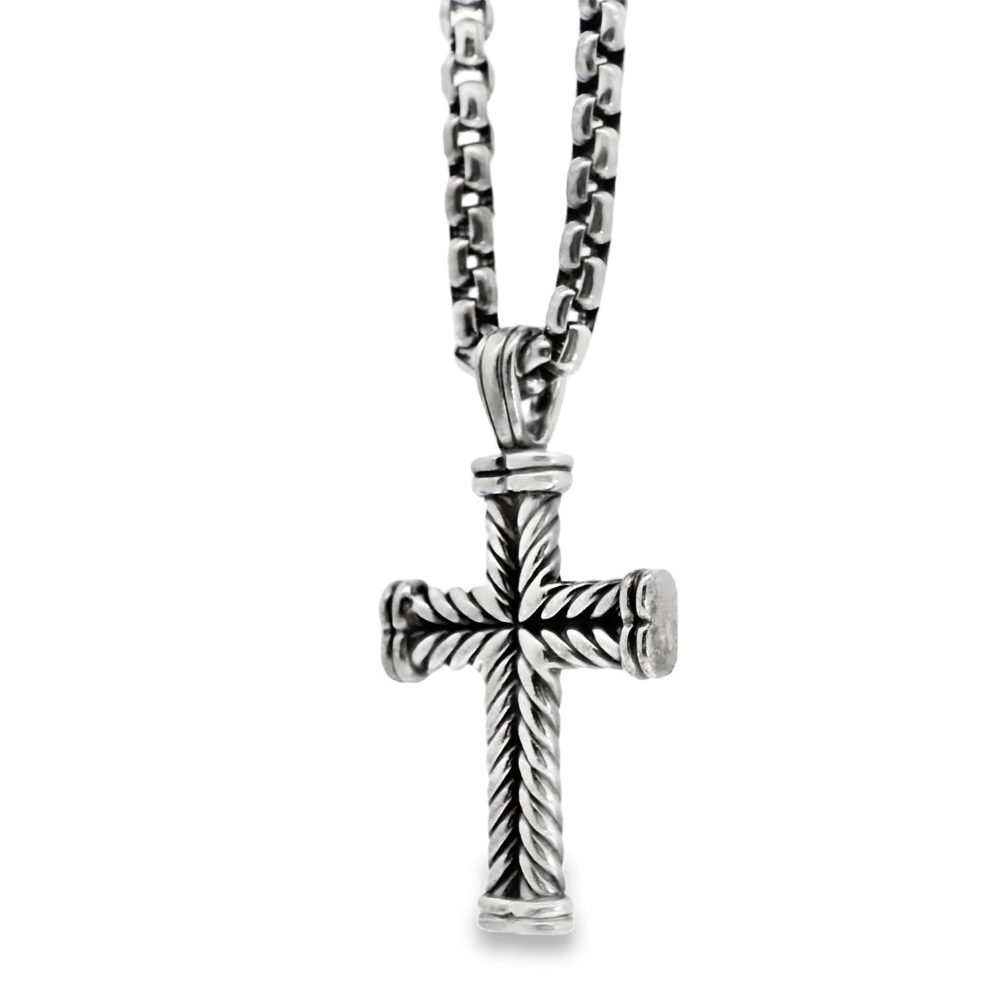 David Yurman Sterling Silver Cross Pendant on Rolo Chain
