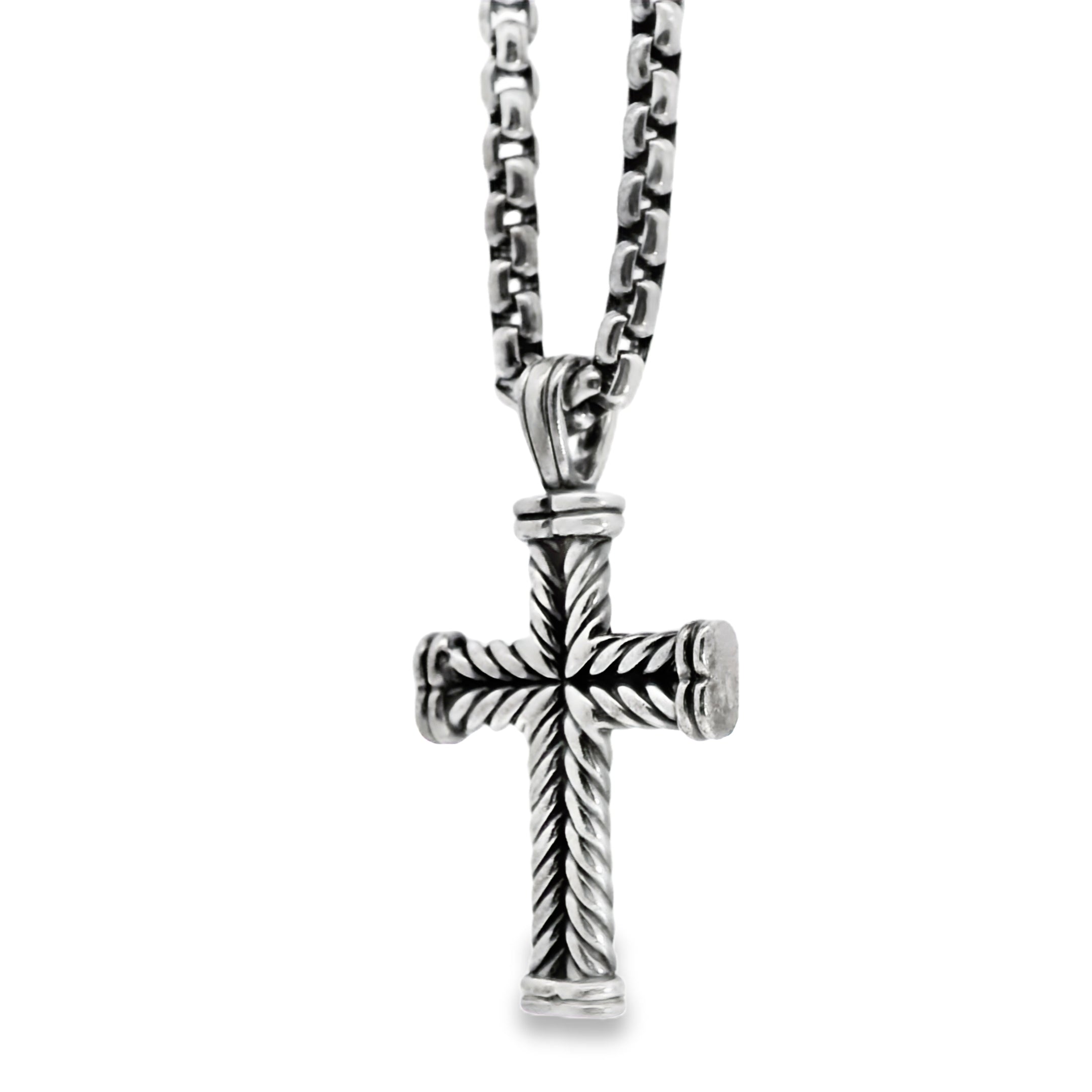 David Yurman Sterling Silver Cross Pendant on Rolo Chain