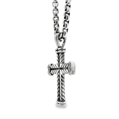 David Yurman Sterling Silver Cross Pendant on Rolo Chain