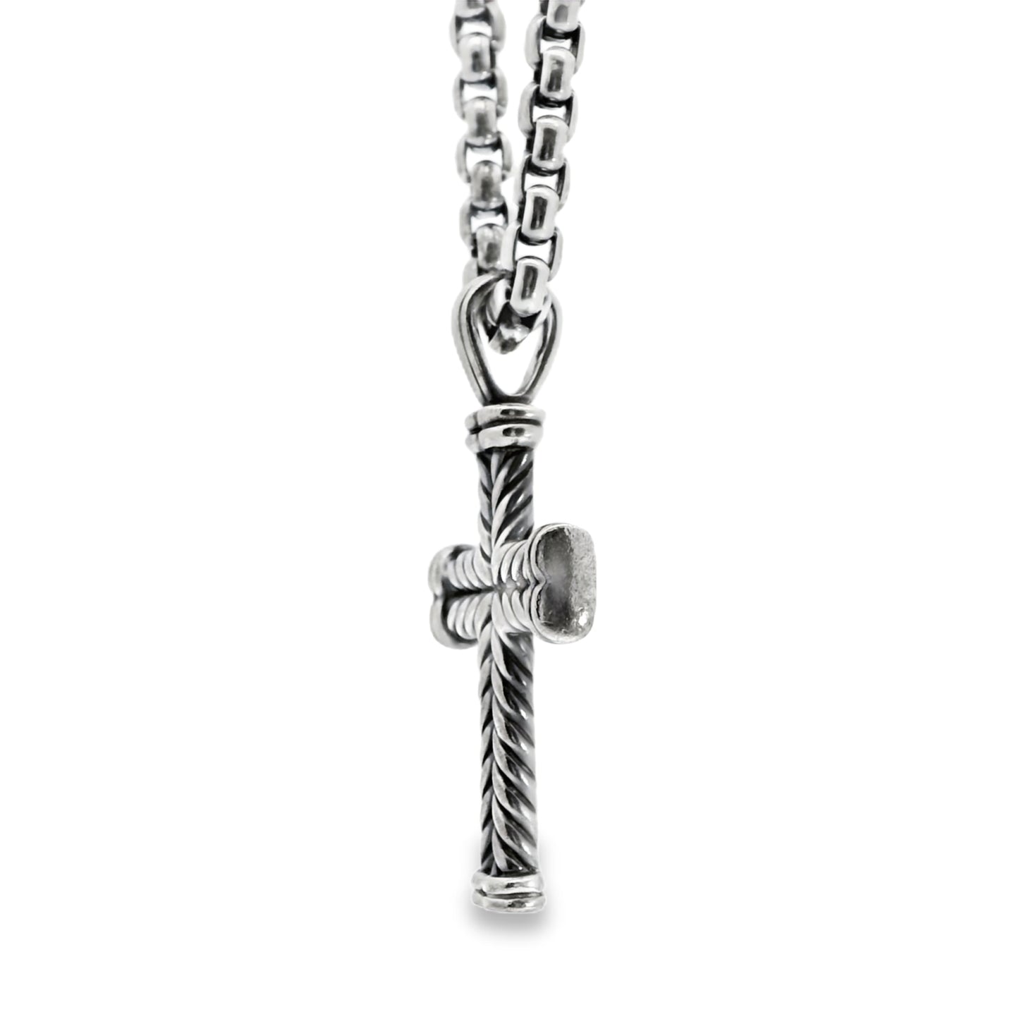 David Yurman Sterling Silver Cross Pendant on Rolo Chain