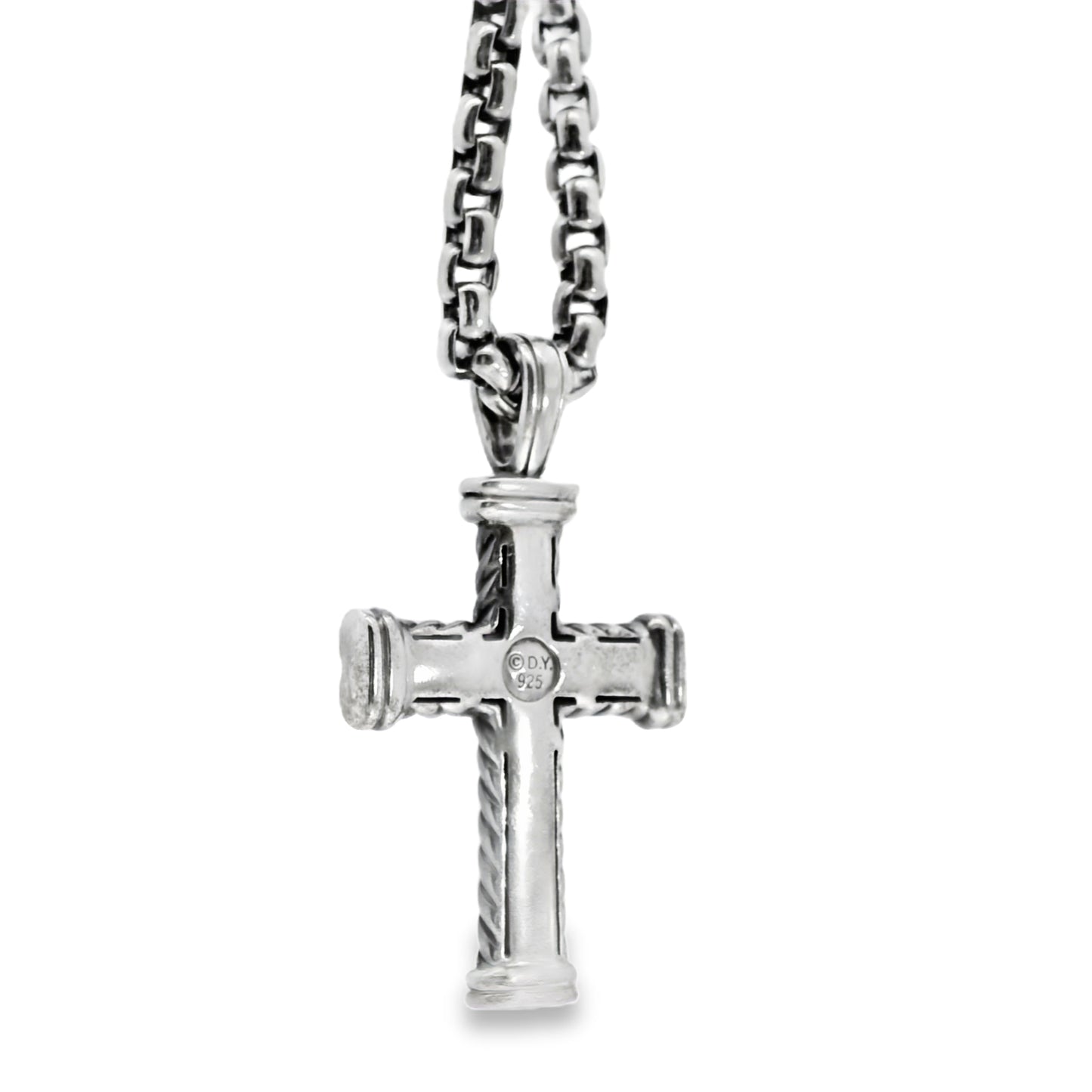 David Yurman Sterling Silver Cross Pendant on Rolo Chain