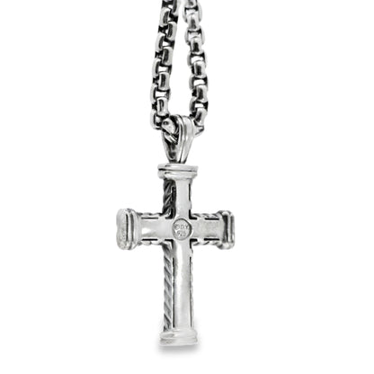 David Yurman Sterling Silver Cross Pendant on Rolo Chain