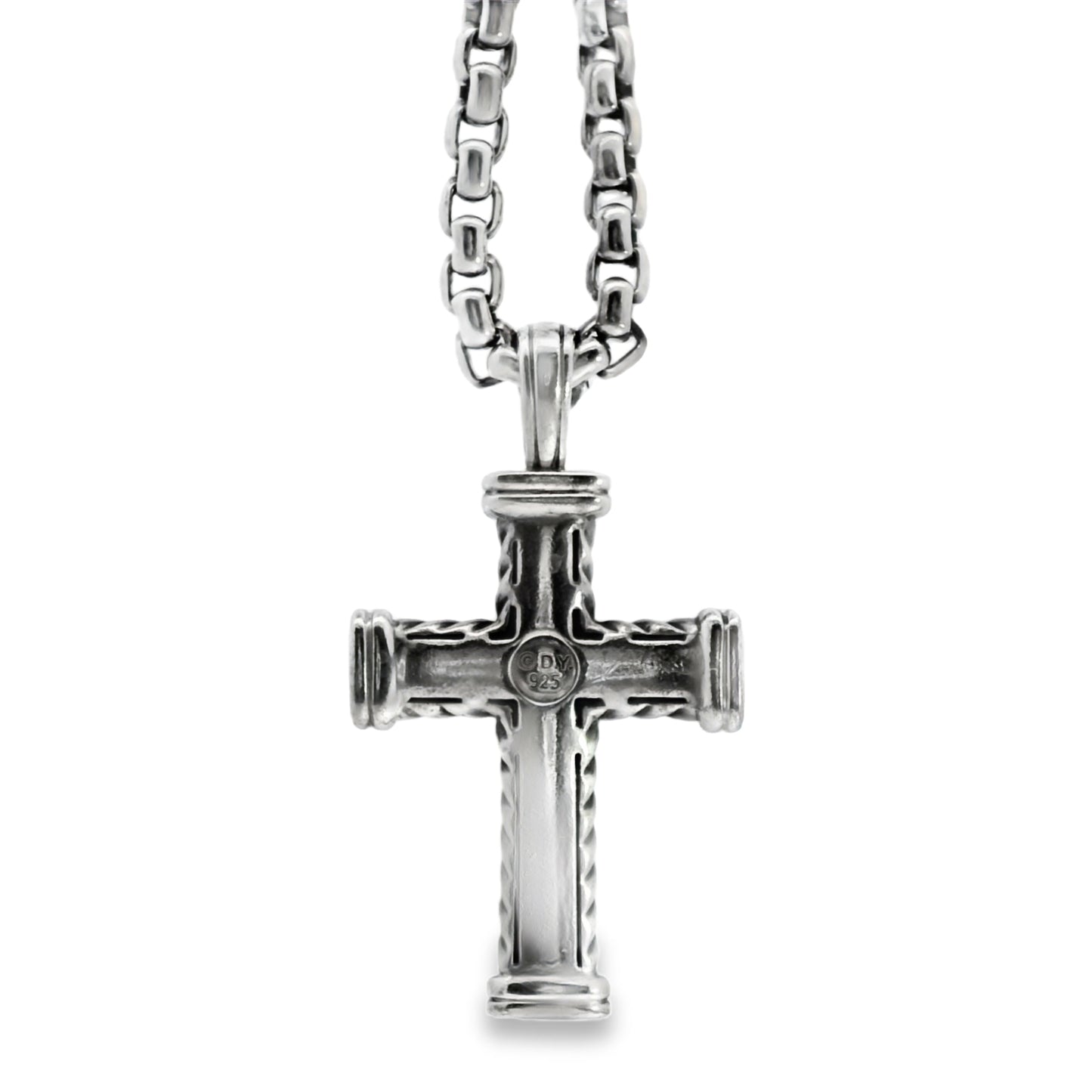 David Yurman Sterling Silver Cross Pendant on Rolo Chain
