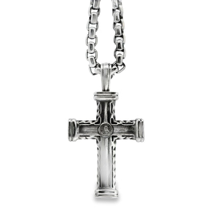 David Yurman Sterling Silver Cross Pendant on Rolo Chain