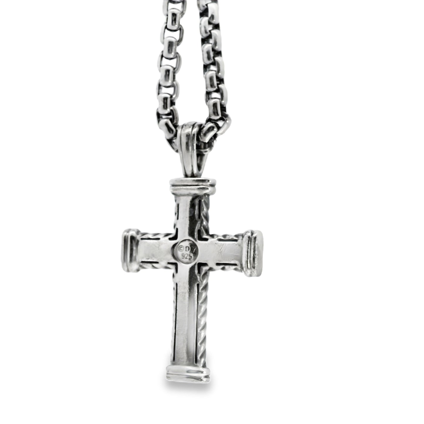David Yurman Sterling Silver Cross Pendant on Rolo Chain