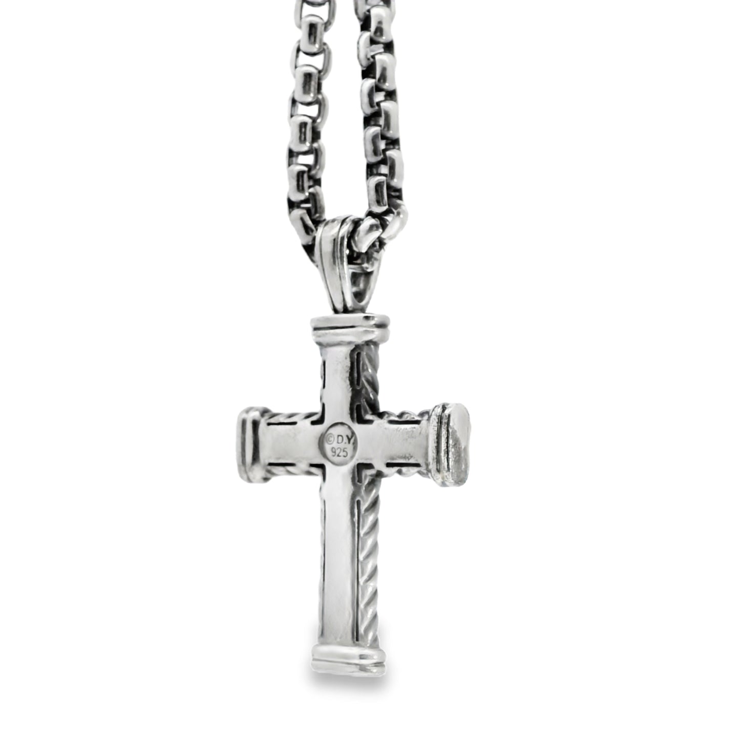David Yurman Sterling Silver Cross Pendant on Rolo Chain