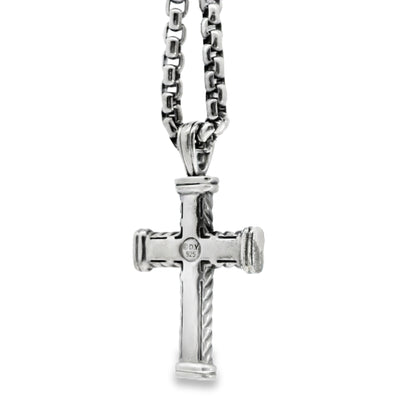 David Yurman Sterling Silver Cross Pendant on Rolo Chain
