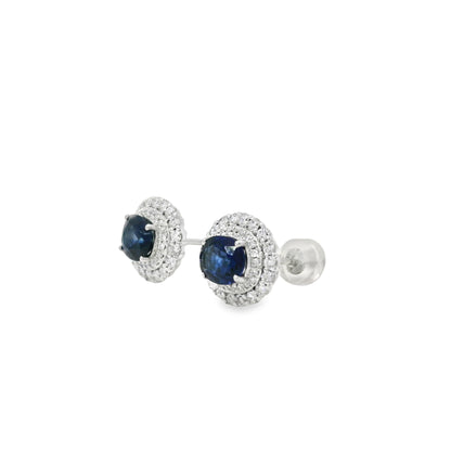 Platinum 1.94ct Sapphire and 0.68ct Round Brilliant Diamond Earrings
