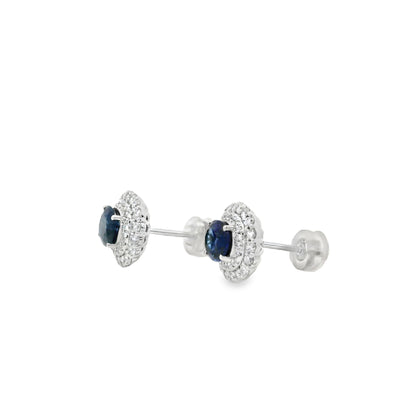 Platinum 1.94ct Sapphire and 0.68ct Round Brilliant Diamond Earrings