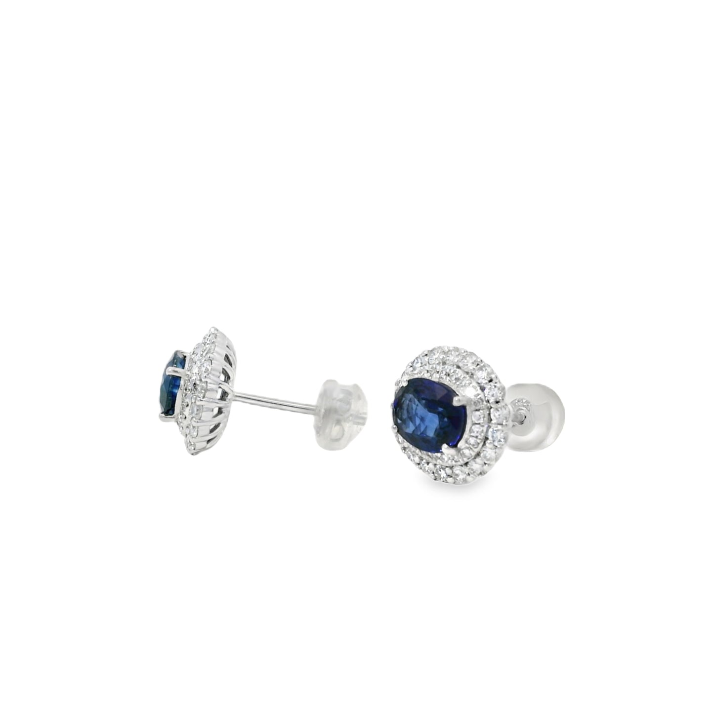 Platinum 1.94ct Sapphire and 0.68ct Round Brilliant Diamond Earrings