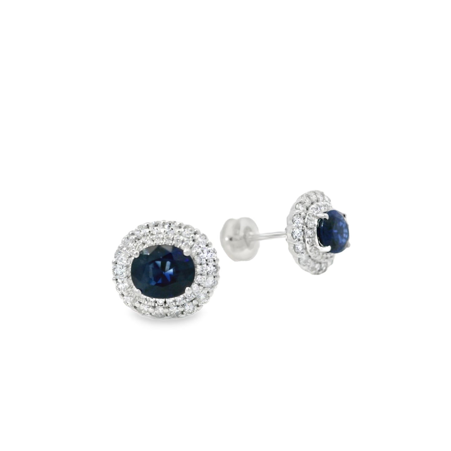 Platinum 1.94ct Sapphire and 0.68ct Round Brilliant Diamond Earrings