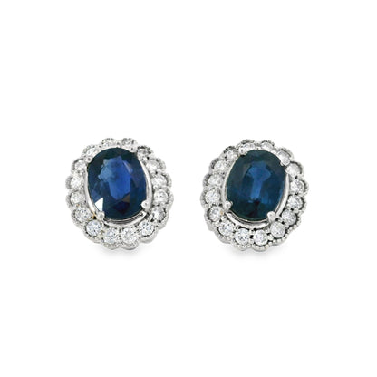 Platinum 2.64ct Sapphires and 0.57ct Round Brilliant Diamond Earrings