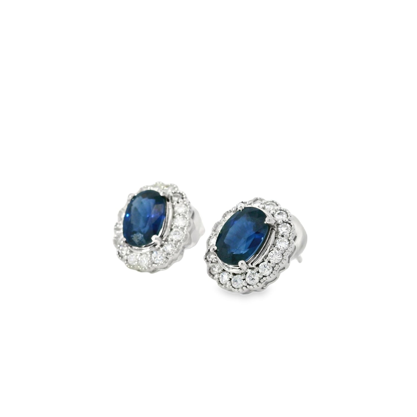 Platinum 2.64ct Sapphires and 0.57ct Round Brilliant Diamond Earrings