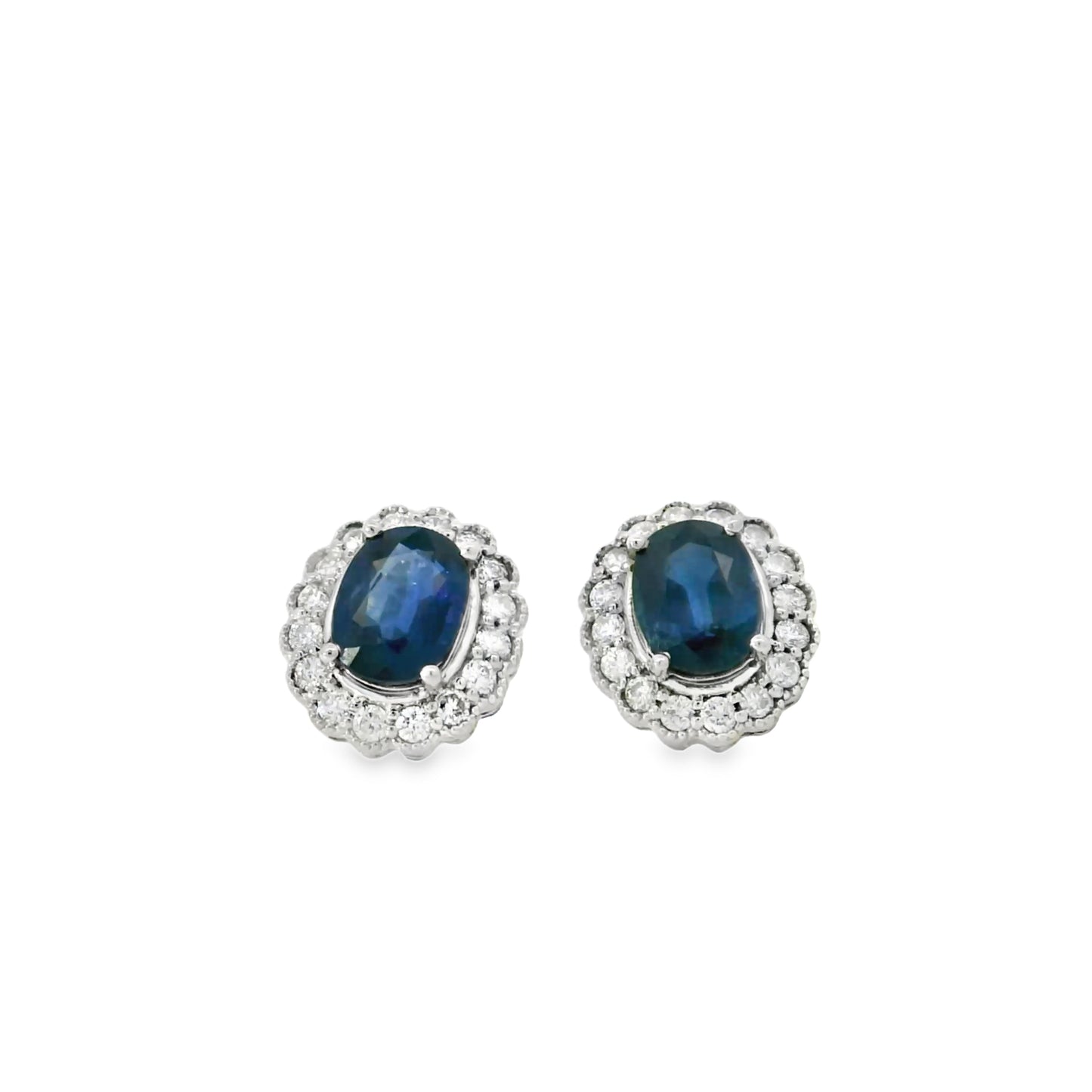 Platinum 2.64ct Sapphires and 0.57ct Round Brilliant Diamond Earrings