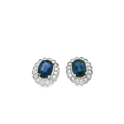 Platinum 2.64ct Sapphires and 0.57ct Round Brilliant Diamond Earrings
