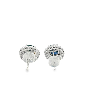 Platinum 2.64ct Sapphires and 0.57ct Round Brilliant Diamond Earrings