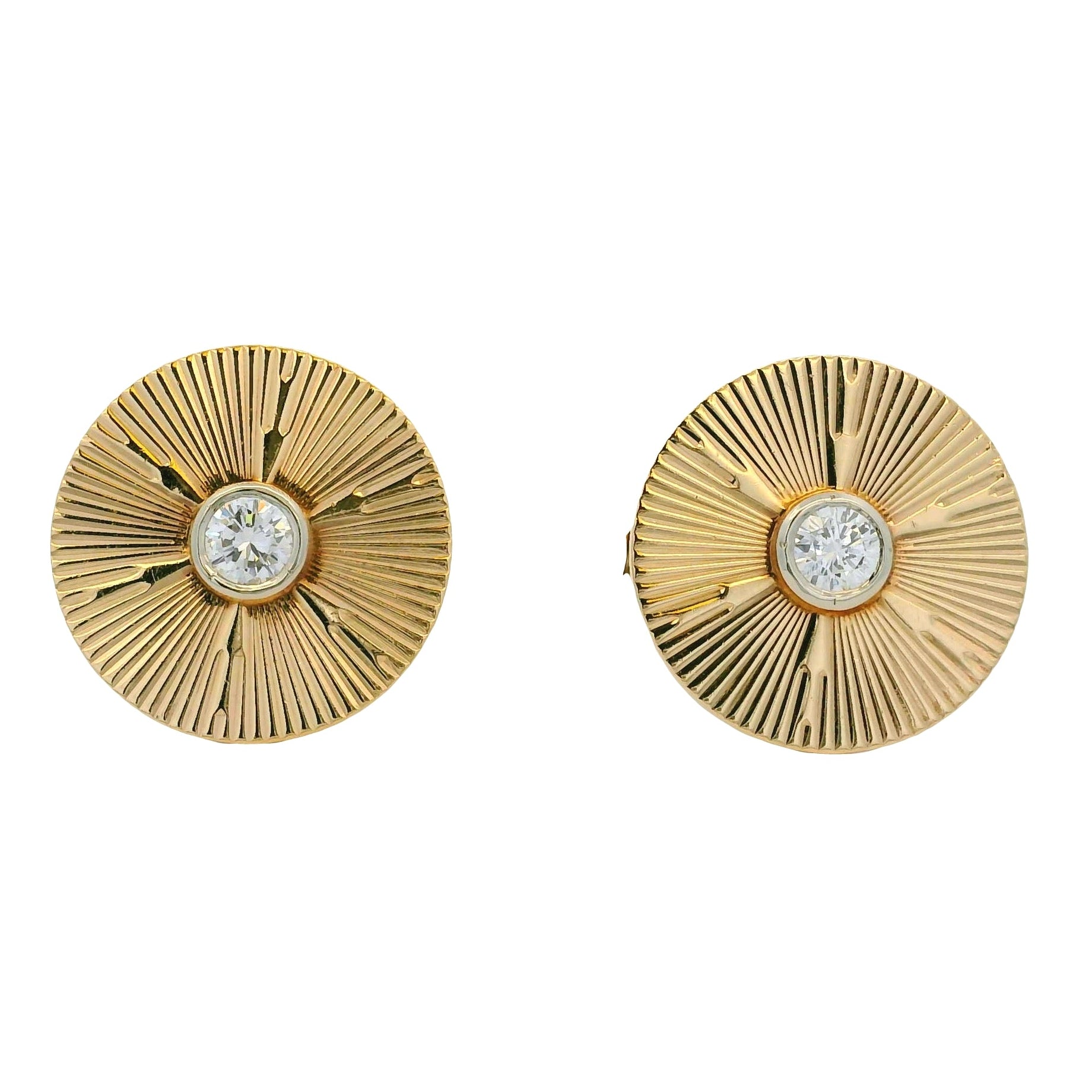 14k Yellow Gold 0.66ct Diamond Sun Rays Cufflinks