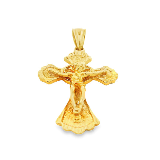 18k Yellow Gold Crucifix Jesus Christ Cross Pendant