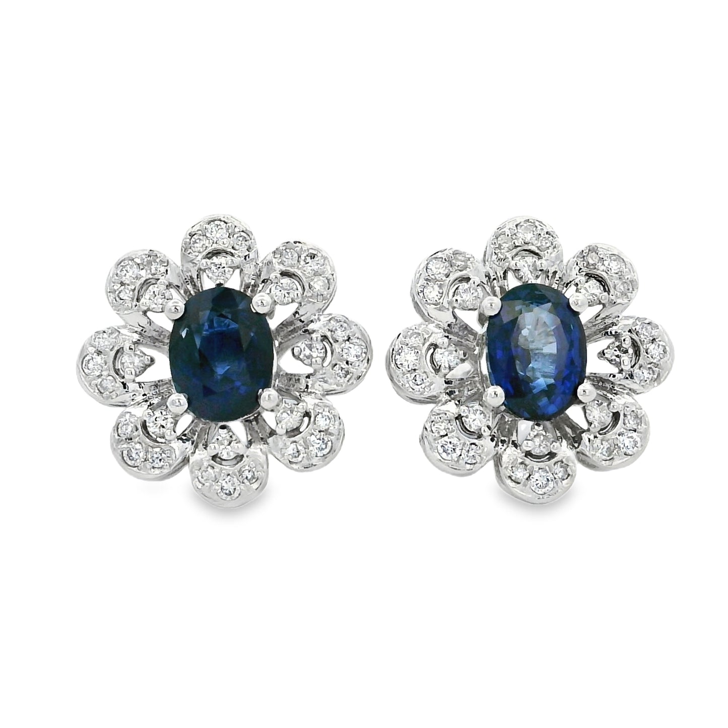 Platinum 1.83ct Sapphire and 0.39ct Round Brilliant Diamond Earrings