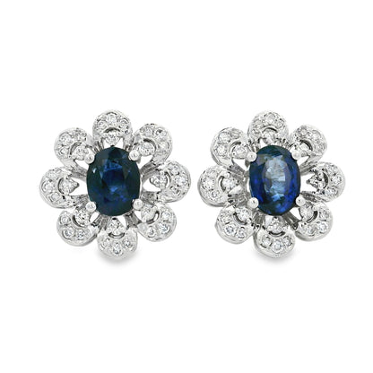 Platinum 1.83ct Sapphire and 0.39ct Round Brilliant Diamond Earrings