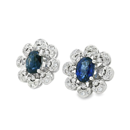 Platinum 1.83ct Sapphire and 0.39ct Round Brilliant Diamond Earrings