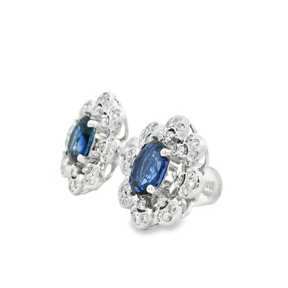 Platinum 1.83ct Sapphire and 0.39ct Round Brilliant Diamond Earrings