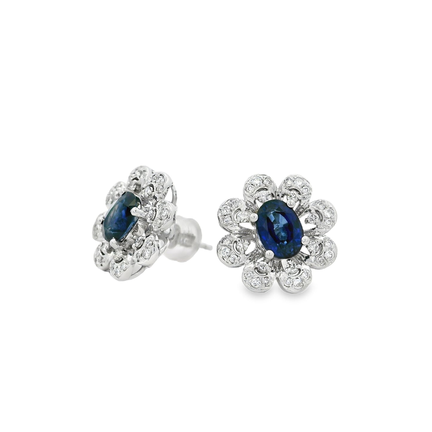Platinum 1.83ct Sapphire and 0.39ct Round Brilliant Diamond Earrings