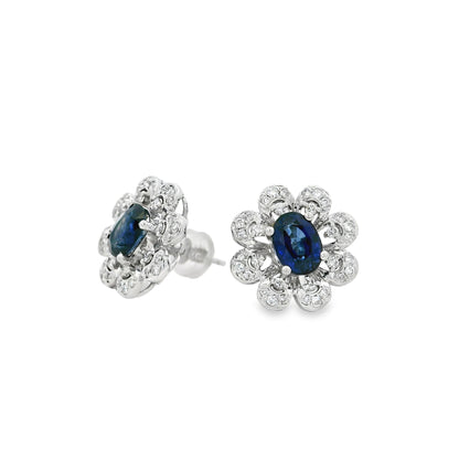 Platinum 1.83ct Sapphire and 0.39ct Round Brilliant Diamond Earrings