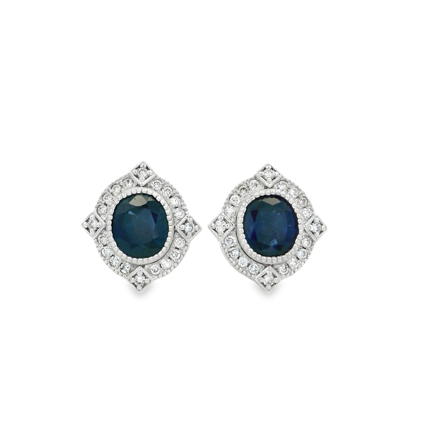 Platinum 2.21ct Sapphire and 0.30ct Round Brilliant Diamond Earrings