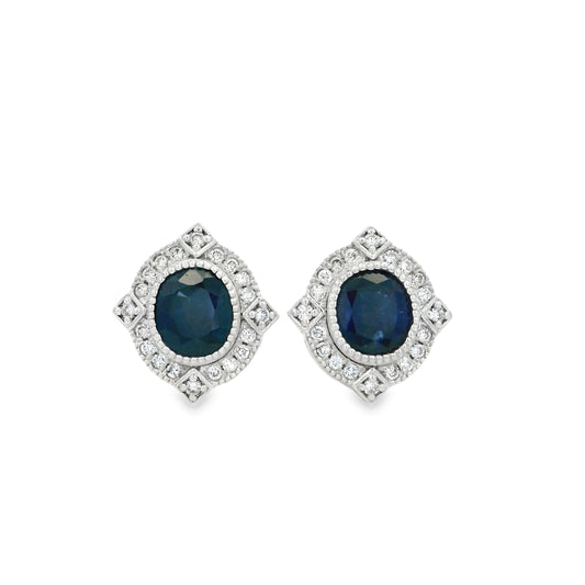 Platinum 2.21ct Sapphire and 0.30ct Round Brilliant Diamond Earrings
