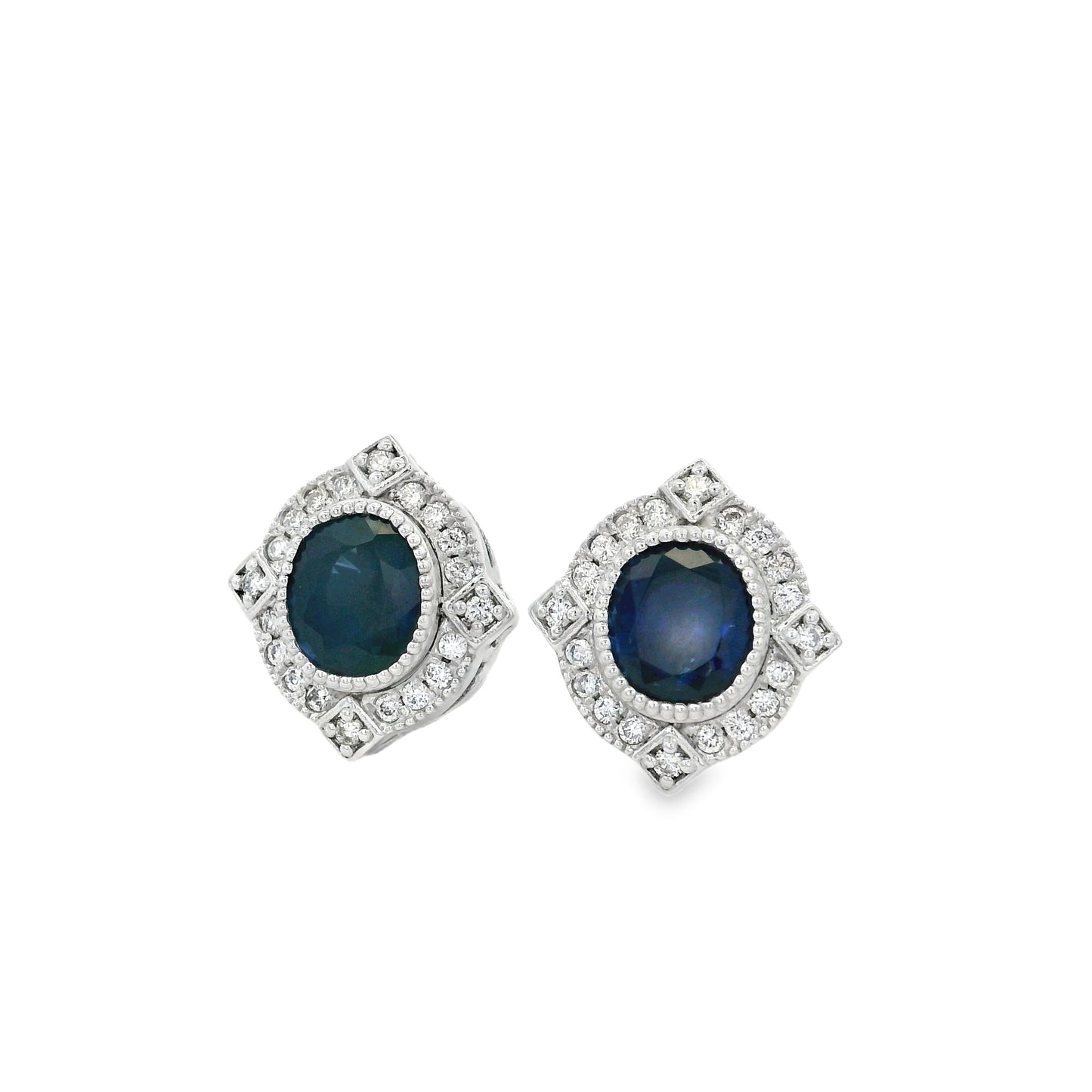 Platinum 2.21ct Sapphire and 0.30ct Round Brilliant Diamond Earrings