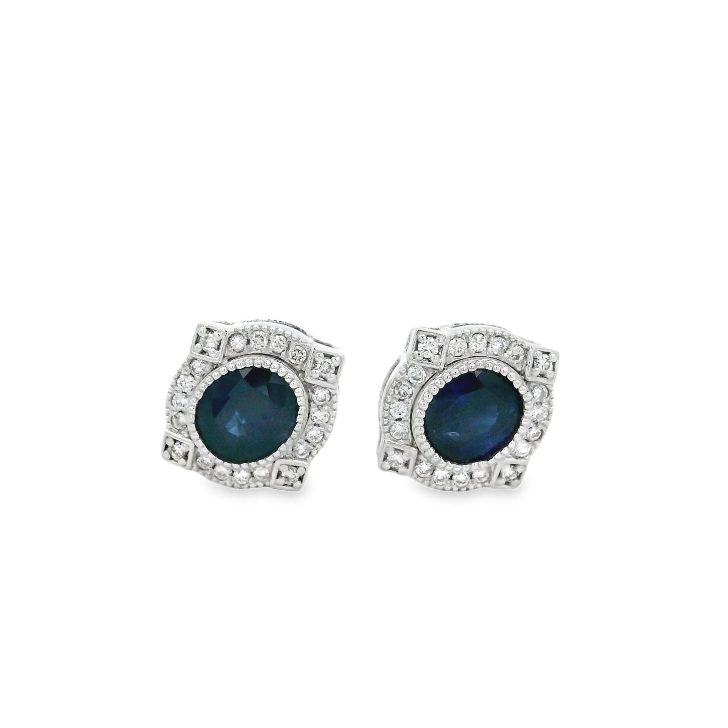 Platinum 2.21ct Sapphire and 0.30ct Round Brilliant Diamond Earrings