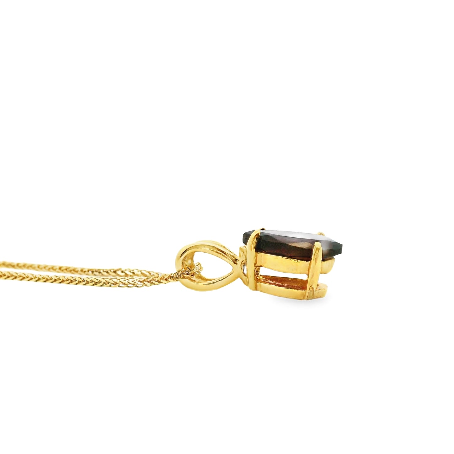 14k Yellow Gold Vintage Pear Shape Rhodolite Red Garnet Pendant Necklace