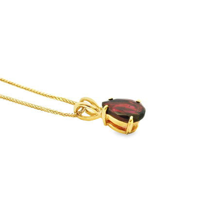 14k Yellow Gold Vintage Pear Shape Rhodolite Red Garnet Pendant Necklace