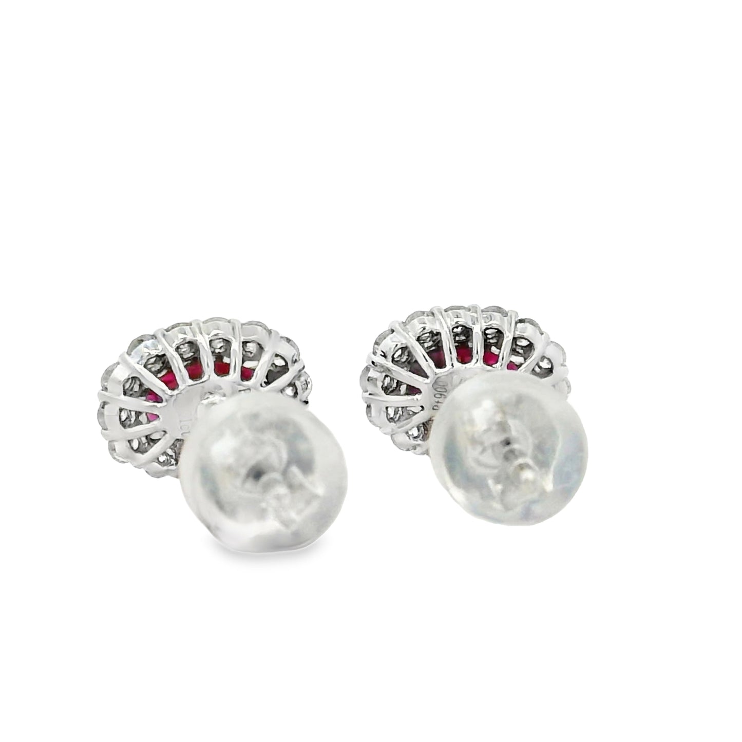 Platinum 1.24ct Ruby and 0.31ct Round Brilliant Diamond Earrings