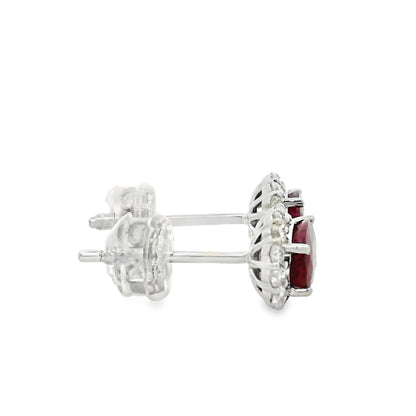 Platinum 1.24ct Ruby and 0.31ct Round Brilliant Diamond Earrings
