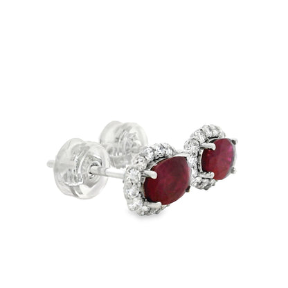 Platinum 1.24ct Ruby and 0.31ct Round Brilliant Diamond Earrings