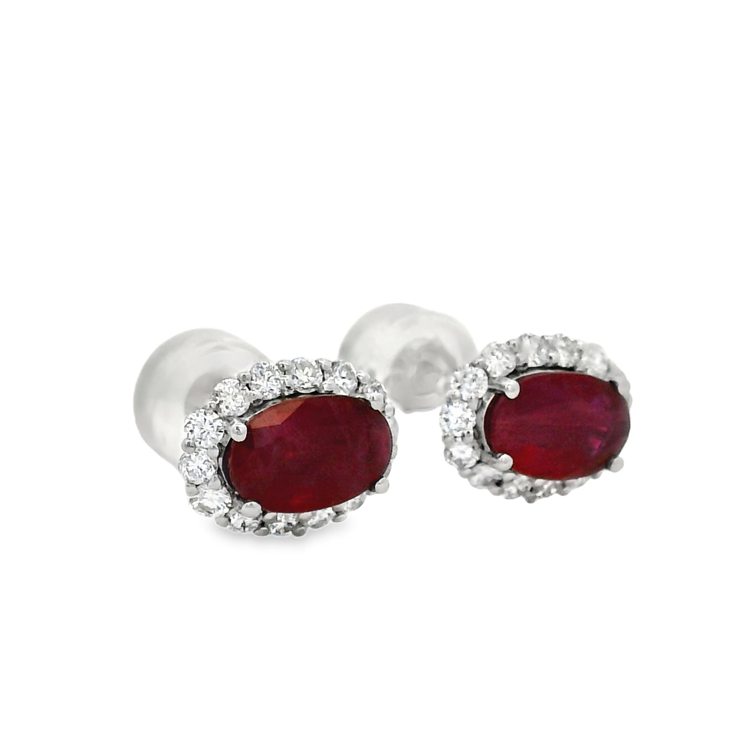 Platinum 1.24ct Ruby and 0.31ct Round Brilliant Diamond Earrings