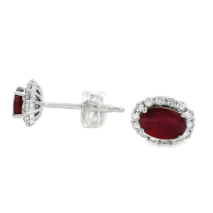 Platinum 1.24ct Ruby and 0.31ct Round Brilliant Diamond Earrings