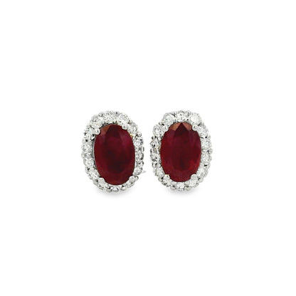 Platinum 1.24ct Ruby and 0.31ct Round Brilliant Diamond Earrings