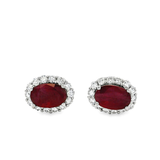 Platinum 1.24ct Ruby and 0.31ct Round Brilliant Diamond Earrings