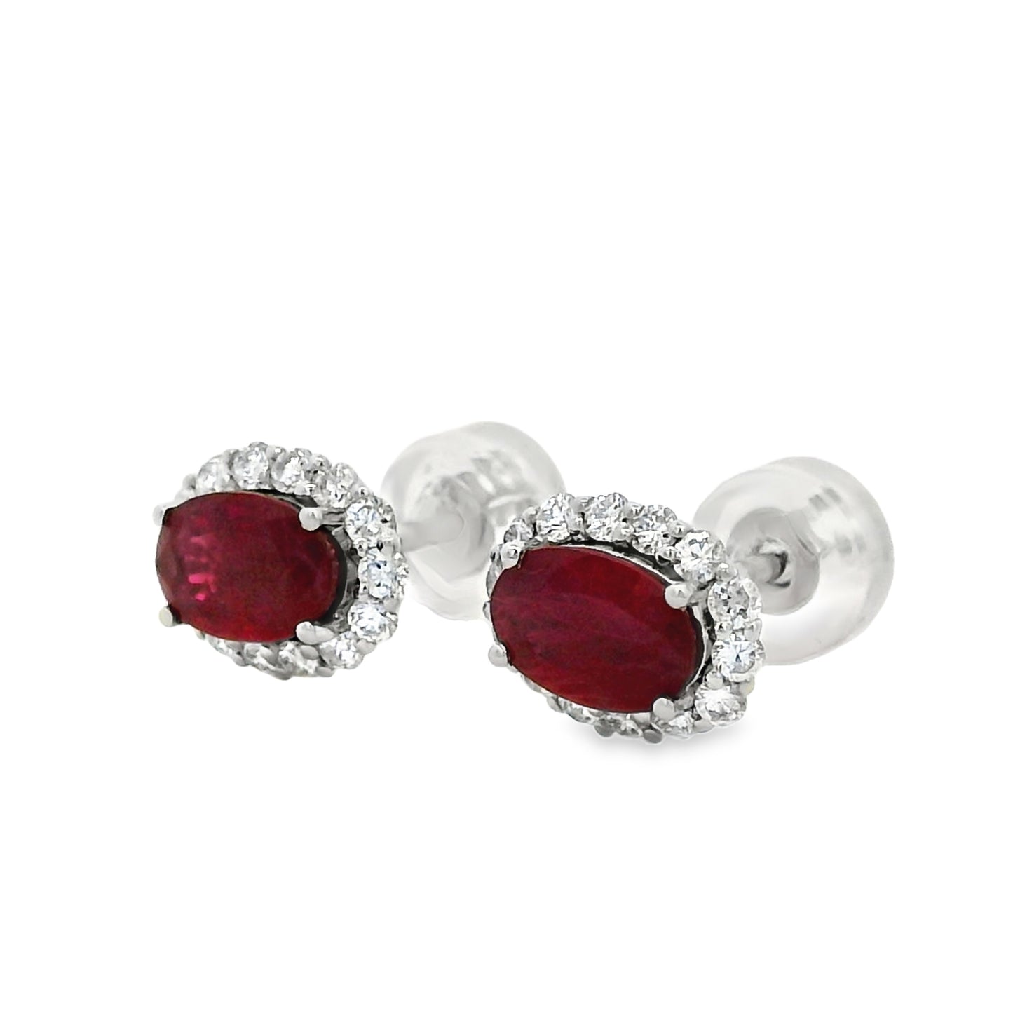 Platinum 1.24ct Ruby and 0.31ct Round Brilliant Diamond Earrings