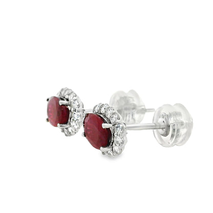 Platinum 1.24ct Ruby and 0.31ct Round Brilliant Diamond Earrings