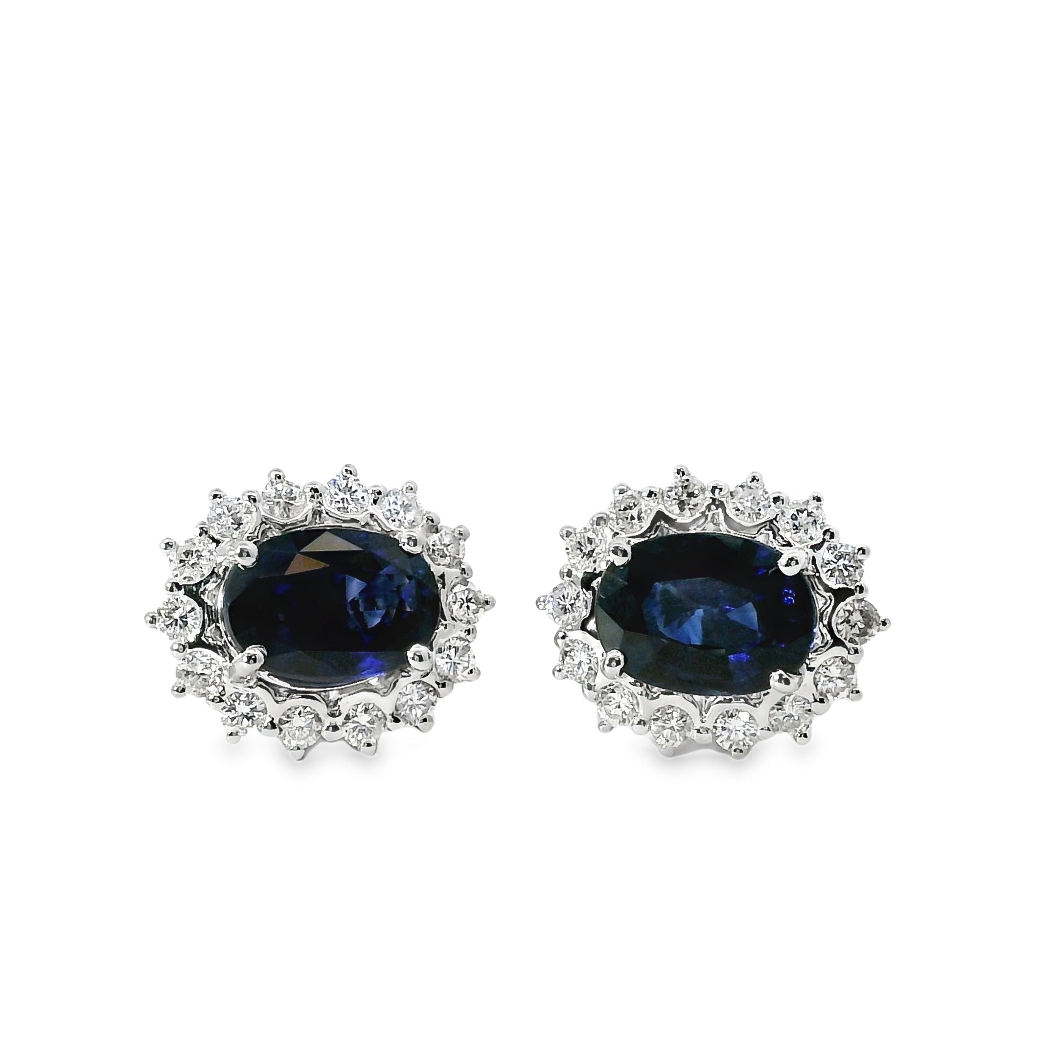 Platinum 2.78ct Sapphire and 0.53ct Round Brilliant Diamond Earrings