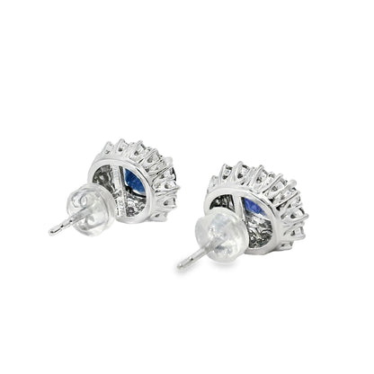 Platinum 2.78ct Sapphire and 0.53ct Round Brilliant Diamond Earrings