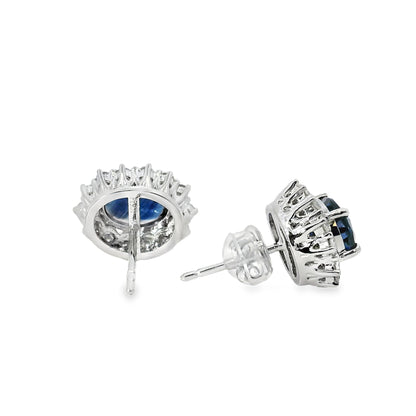 Platinum 2.78ct Sapphire and 0.53ct Round Brilliant Diamond Earrings
