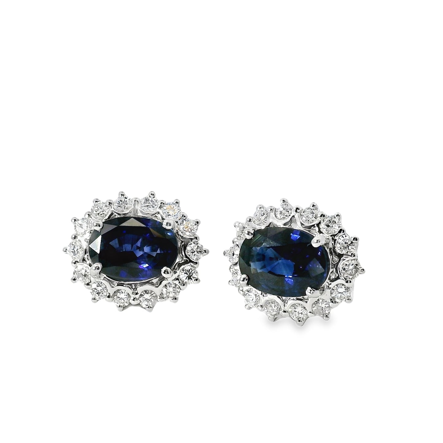 Platinum 2.78ct Sapphire and 0.53ct Round Brilliant Diamond Earrings